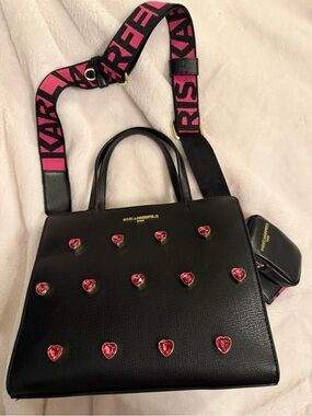 Karl Lagerfeld black heart rhinestone studded crossbody purse!